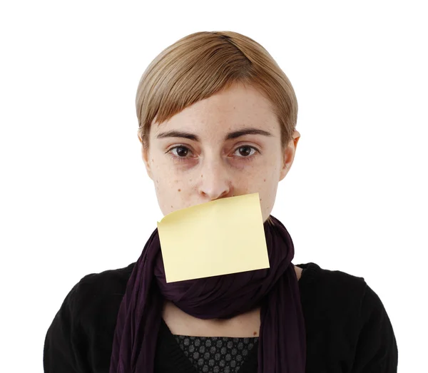 Woman and post it — Stock Photo, Image