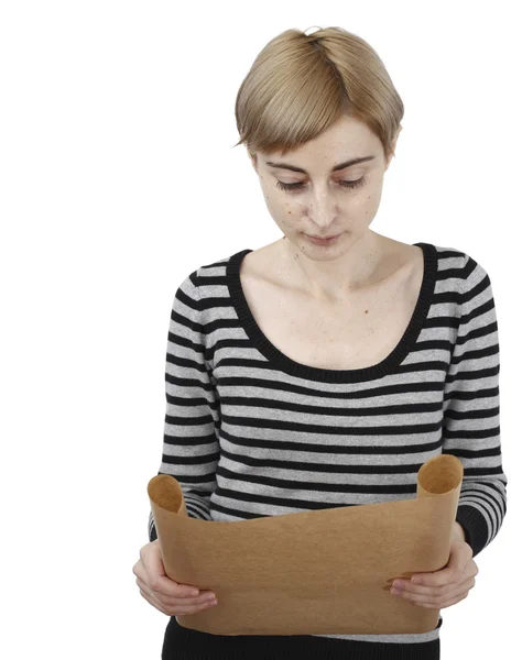 Woman holding a paper — Stock Photo, Image