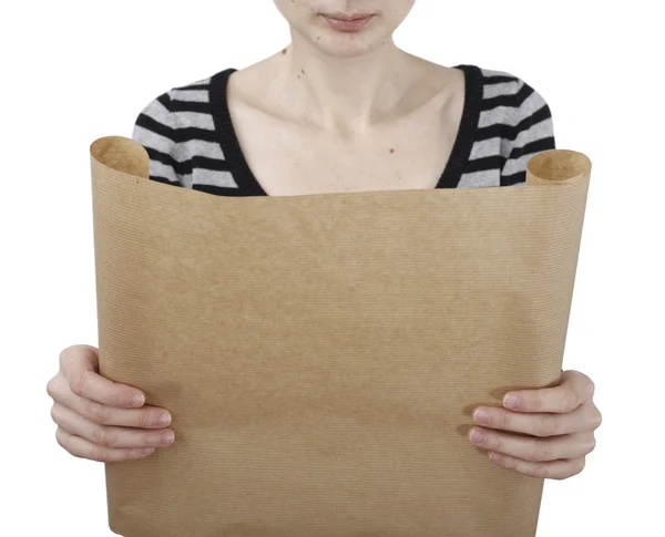 Woman holding a paper — Stock Photo, Image