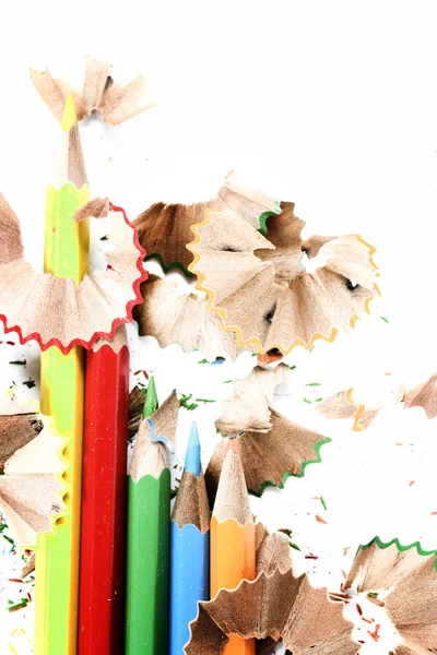 Pencils and wood shavings — Stock Photo, Image