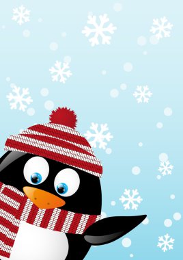 İçinde sevimli penguen olan Noel kartı.
