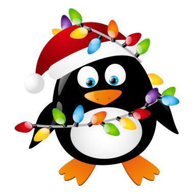 penguen ile Noel Işık Ampüller