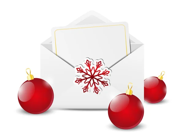 Envelope with Christmas card and balls — Stock Vector