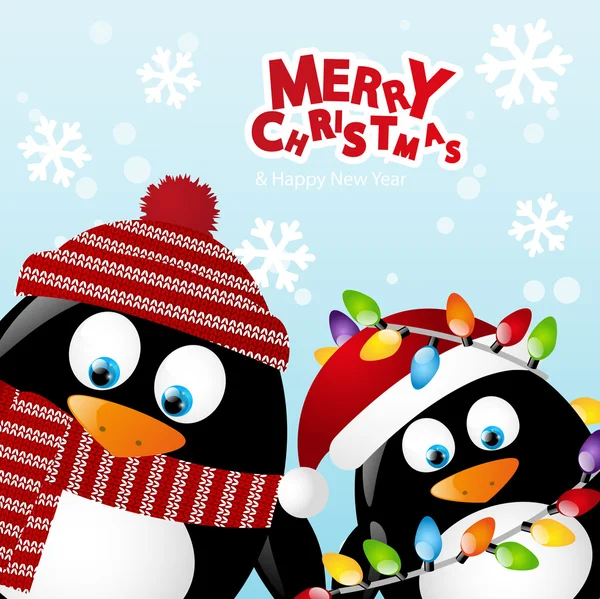 Feliz Navidad dos pingüinos — Vector de stock