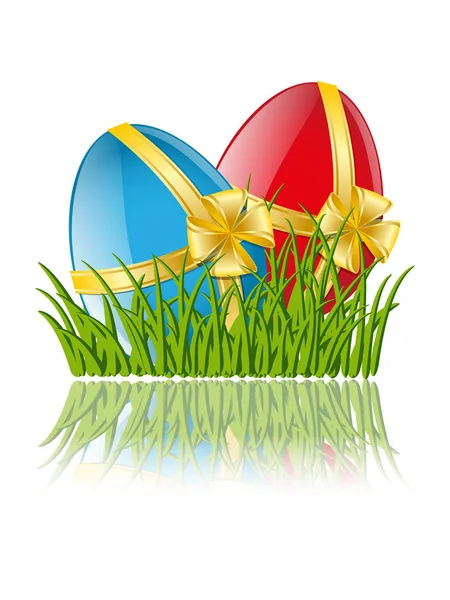 Easter eggs in green grass — Stock Vector