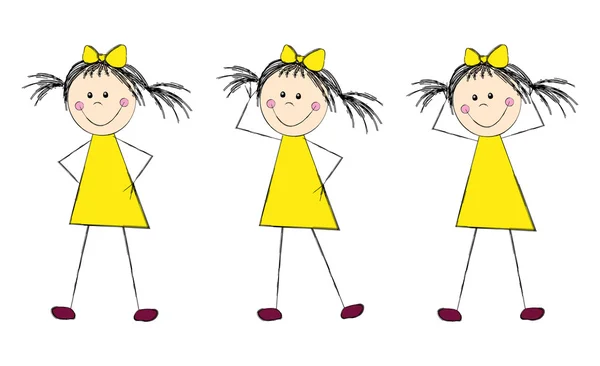 Vicces lány sárga ruha — Stock Vector