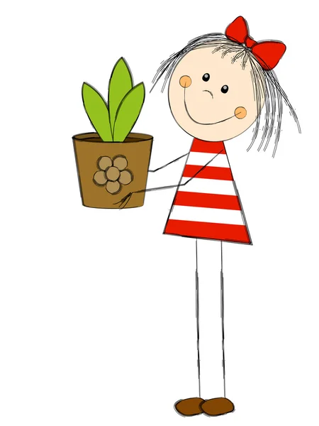 有植物的女孩 — 图库矢量图片