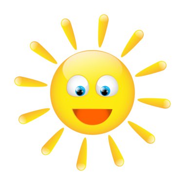 şirin güneşli karakter üzerinde beyaz izole