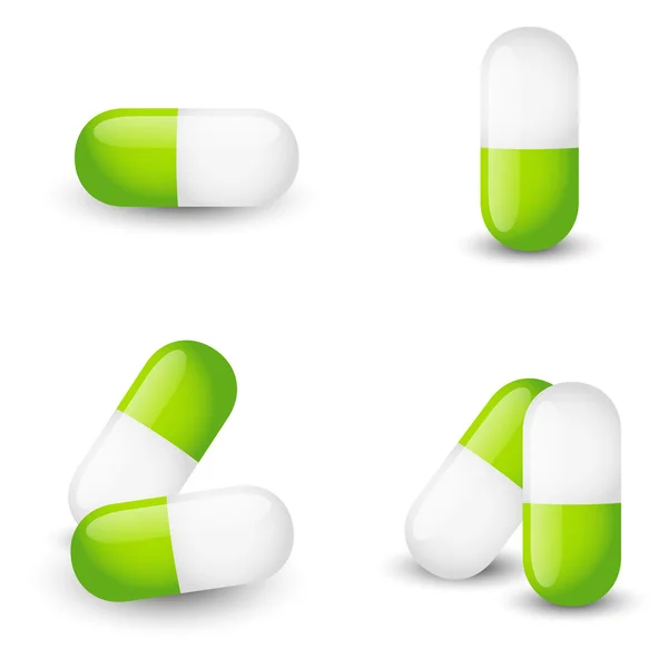 Σύνολο εικονιδίων πράσινο χάπι — Διανυσματικό Αρχείο