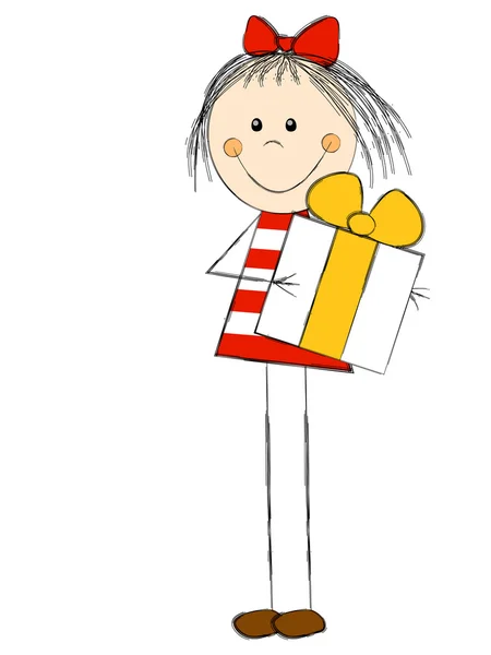 Linda chica con caja de regalo — Vector de stock