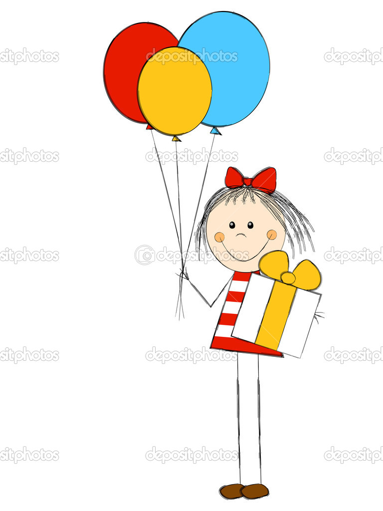 Girl with gift and balloons