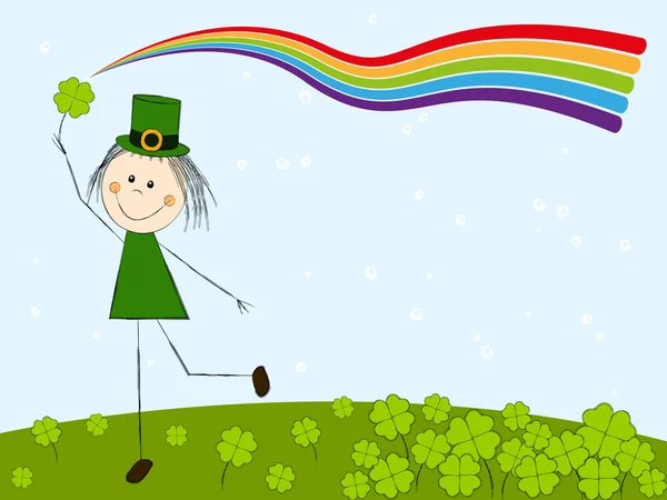 Leprechaun fille avec arc-en-ciel magique — Image vectorielle