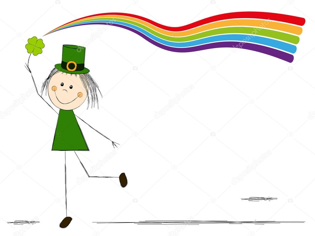 Leprechaun girl with rainbow