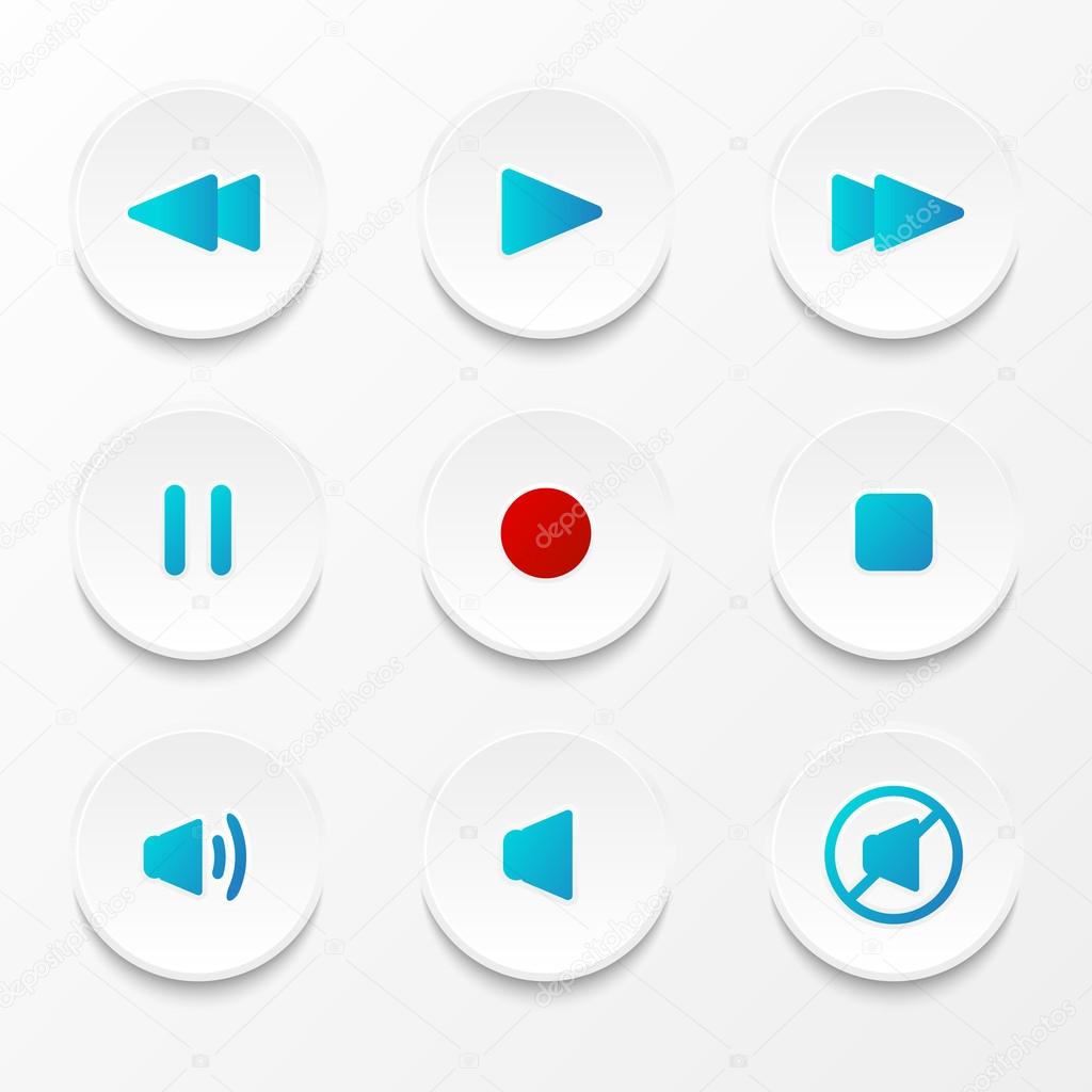 Set of vector media player buttons