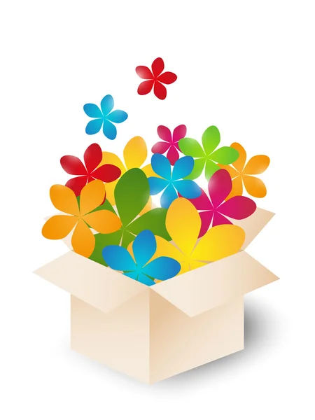 Geschenkbox mit farbigen Blumen — Stockvektor