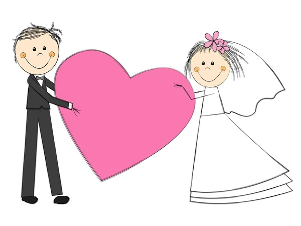 Wedding couple with big heart — Stock Vector