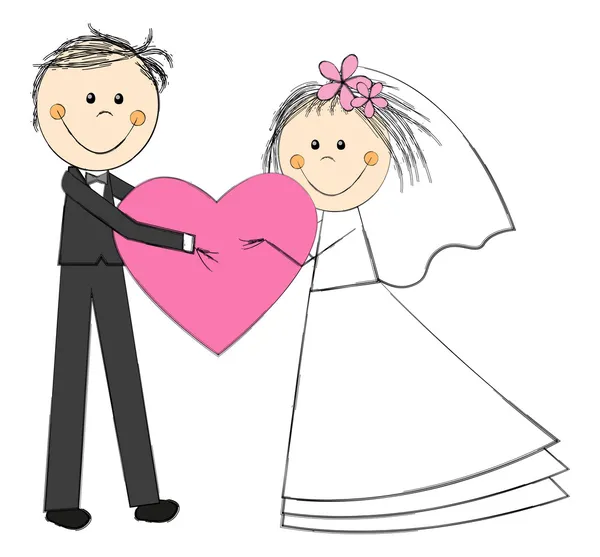 婚礼夫妇与粉红的心 — 图库矢量图片