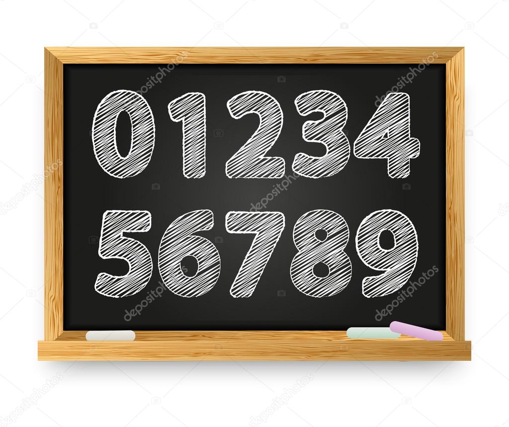 School blackboard with drawing numbers