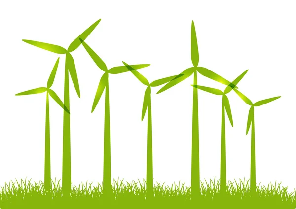 Eco wind turbines on green grass — Stock Vector