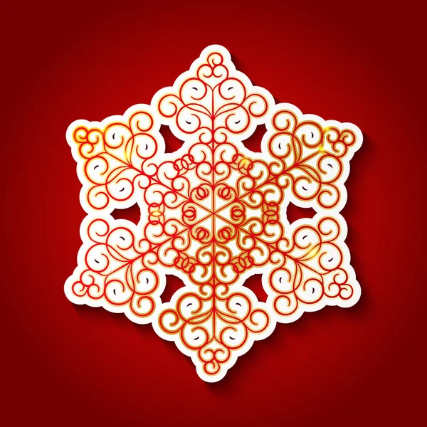 Бумажная снежинка на красном фоне — стоковый вектор