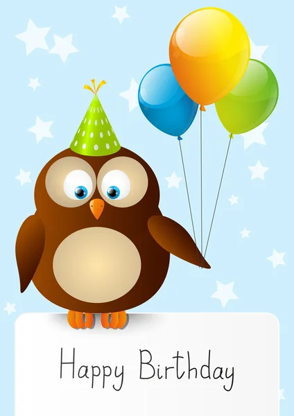 かわいいフクロウと誕生日カード — ストックベクタ