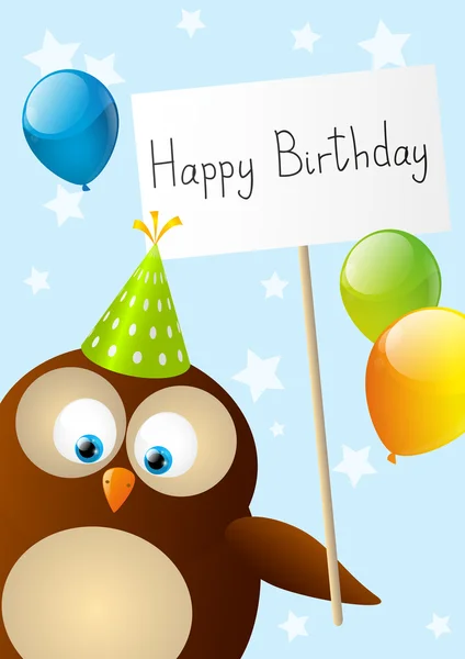 Tarjeta de cumpleaños con búho lindo — Vector de stock