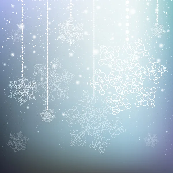 Fondo azul navidad con copos de nieve — Vector de stock