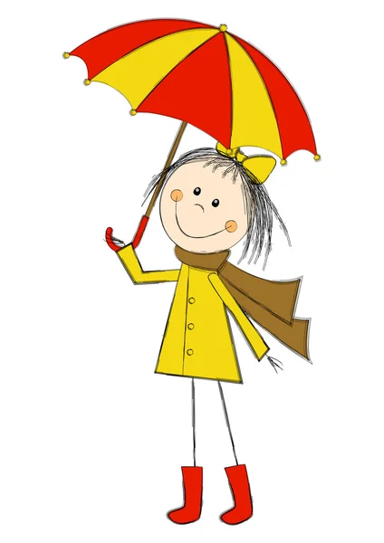 Menina bonito desenho animado com guarda-chuva — Vetor de Stock