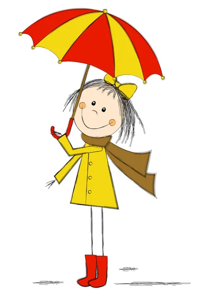 Cute cartoon girl with umbrella — Stock Vector