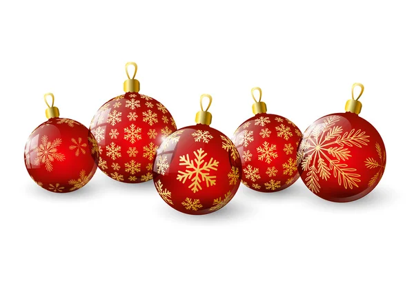 Rode kerstballen met sneeuwvlokken — Stockvector