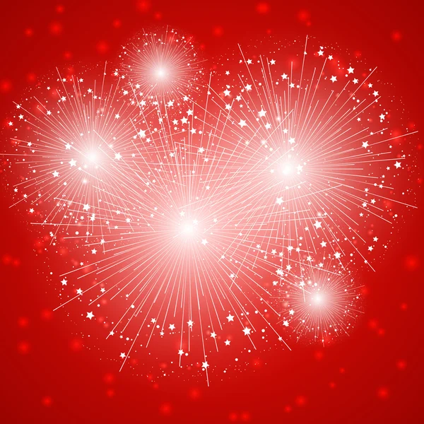 Starry fireworks on red background — Stock Vector