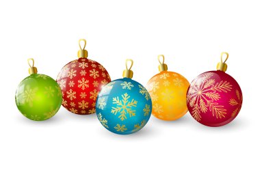 Renkli Noel topları kar taneleri ile
