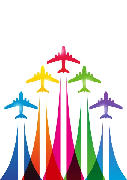 Siluetas de aviones de color en blanco — Vector de stock