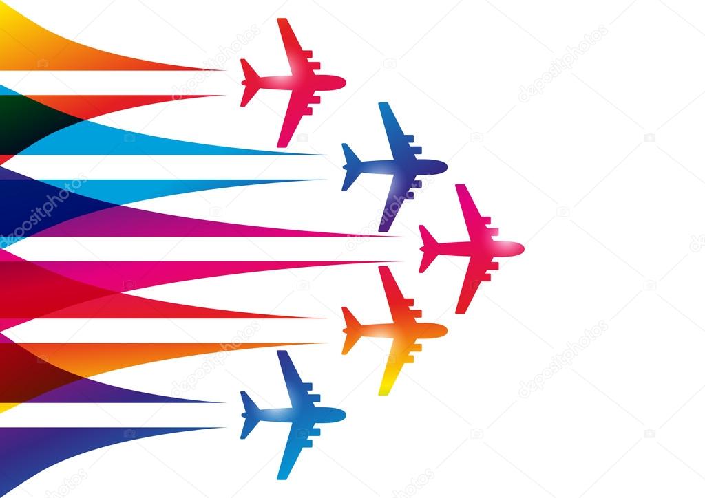 Color airplanes silhouettes on white