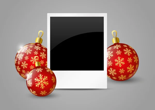 クリスマス ボールの写真カード — ストックベクタ