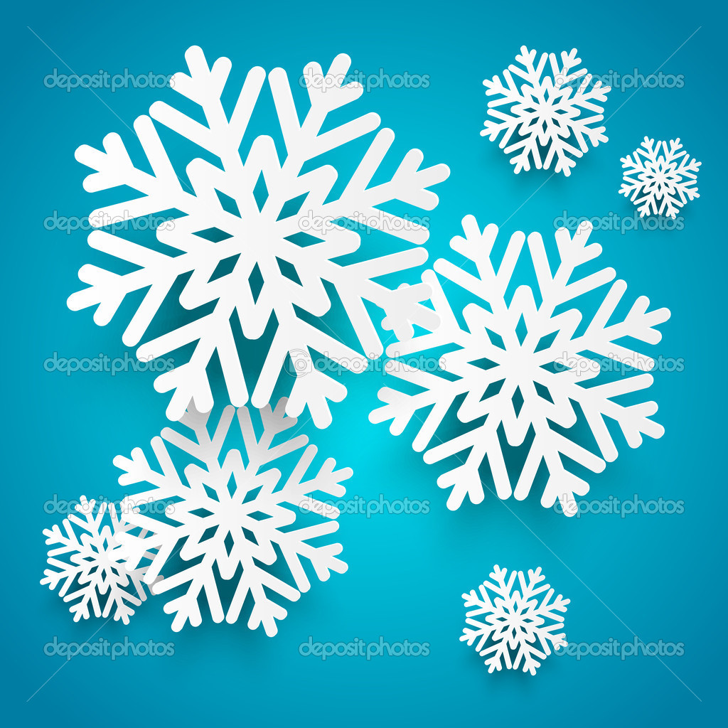 Paper snowflakes on blue background