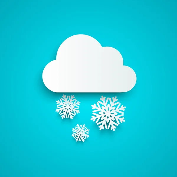 Papier wolk met sneeuwvlokken — Stockvector
