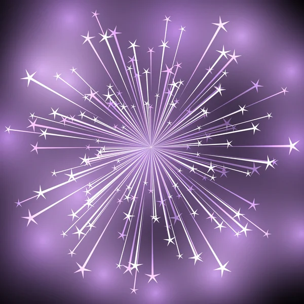 Feu d'artifice brillant sur fond violet — Image vectorielle