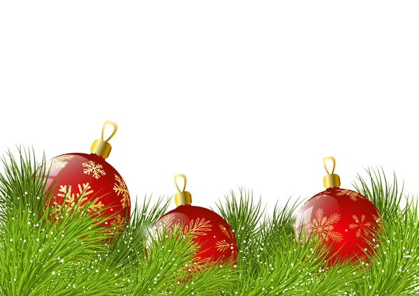 Julgran grenar med röda bollar — Stock vektor