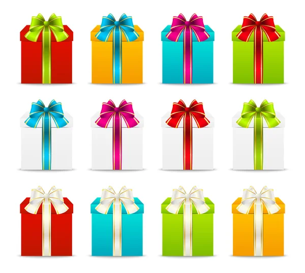 Set di scatole regalo con nastri a colori — Vettoriale Stock