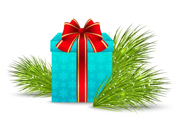 소나무 가지와 크리스마스 선물 상자 — 스톡 벡터