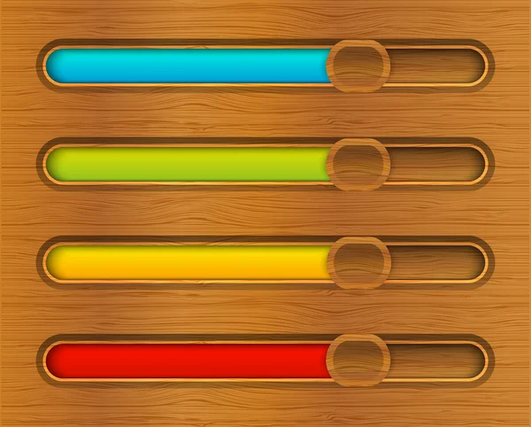 Conjunto de barras de progreso de color sobre fondo de madera — Vector de stock