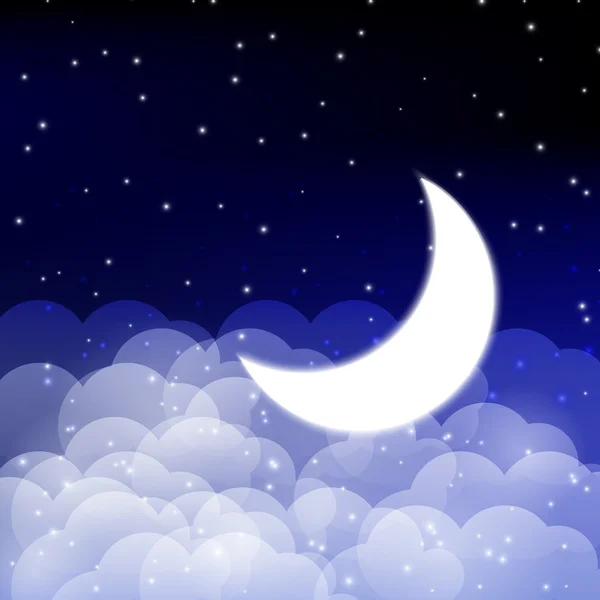 Cielo nocturno con luna brillante — Vector de stock