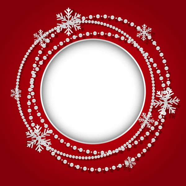 ホワイト クリスマスの花輪を持つ円形フレーム — ストックベクタ