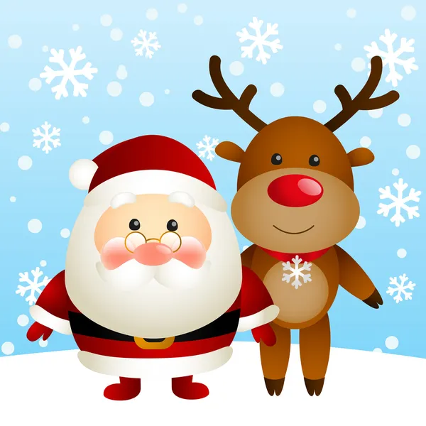 Santa with funny deer — Stock Vector