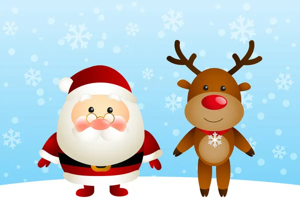 Cute Santa with funny deer — Stock Vector