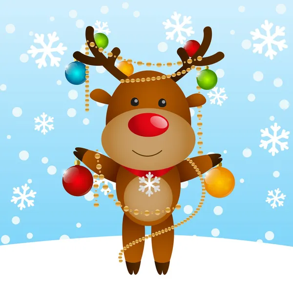 Funny deer with Christmas balls — Stock Vector