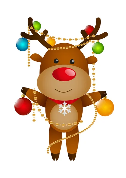 Funny deer with Christmas balls — Stock Vector