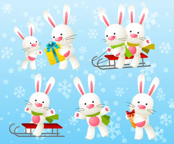 Set of funny rabbit characters — Stock Vector