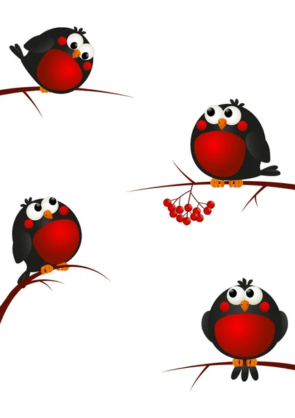 Grappig bullfinches op rowan takken — Stockvector